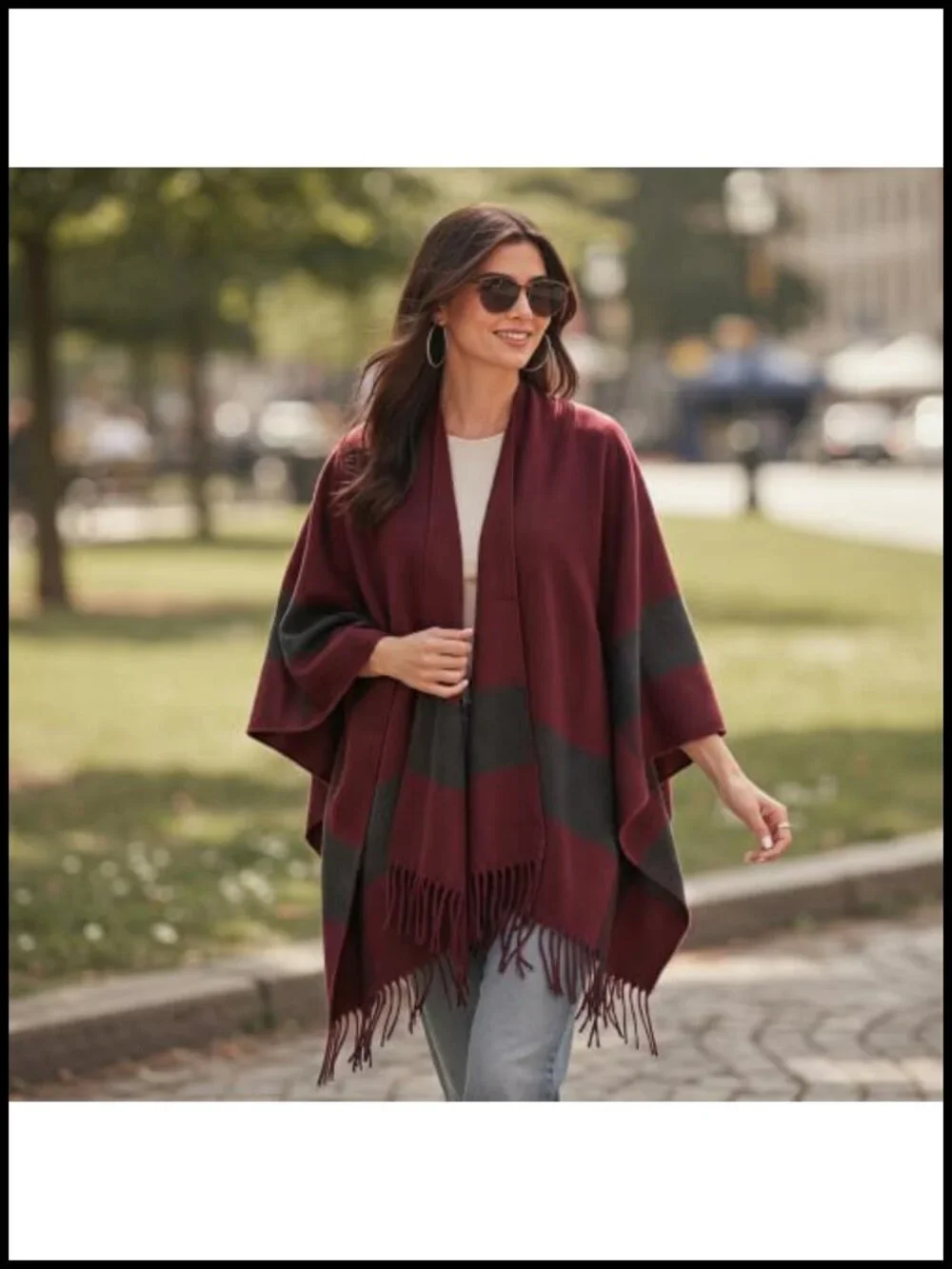 Open Front Poncho Cape Sweater Wrap Shawl Tassel Fringe Oversized Cashmere